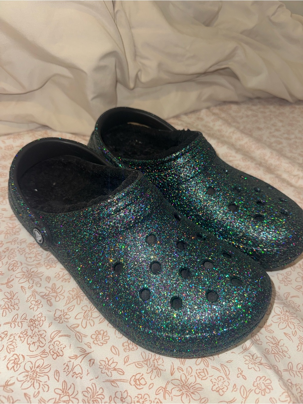 CROCS Glittery Dark Green Kids Slip-On Clogs
